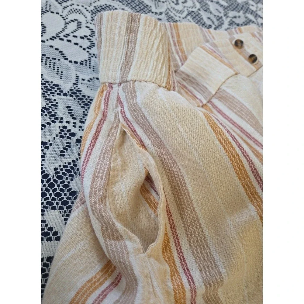 Sonoma Midi Skirt XXL Beige Striped Linen Blend Elastic‎ Pockets Casual Comfort
